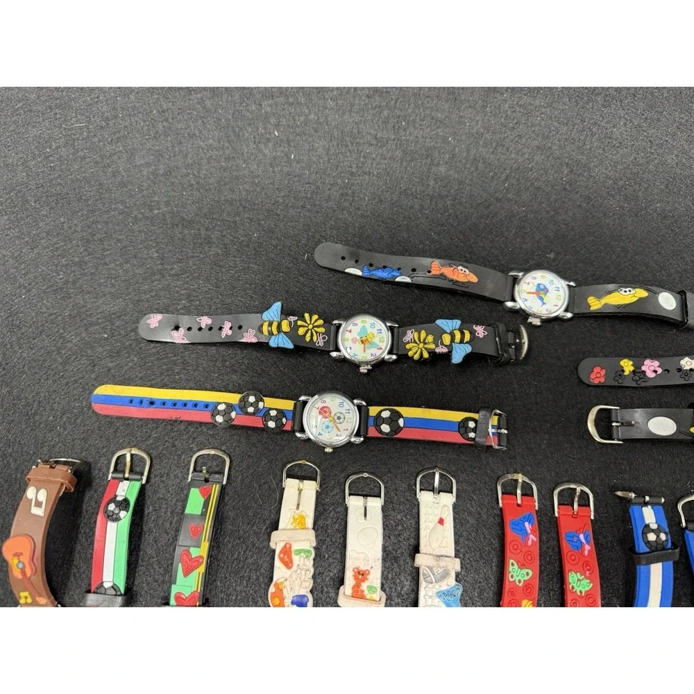 Lot of 18 Kids Educational Analog Watches Animal Sports Flower Rubber Strap